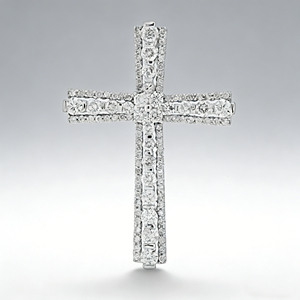 CUSTOM SILVER 10K/14K/18K GOLD PLATED LAB GROWN CVD DIAMOND CLASSIC ENGAGEMENT GIFT SWEATER <b>CHAIN</b> NECKLACE <b>CROSS</b> PENDANT - Product Image 2