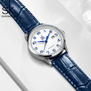 Women's Minimalist White Large Dial Blue Scale Waterproof Genuine Leather Strap Quartz <b>Watch</b> - Product Image 1