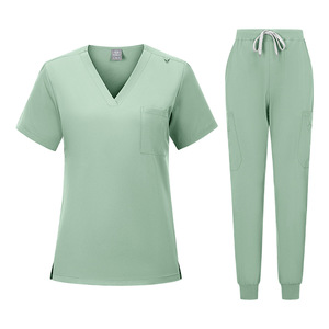 Hospital Scrub Set Mint Green V-Neck Top And Drawstring Pants For Nurses Clinics Labs Dental Spas Uniforms - Product Image 1