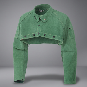 Mangas de soldadura de algodón verde con cierre de botón y parches en las mangas, equipo de protección resistente al calor - Product Image 2