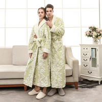 Peignoir en coton écologique jacquard, grande taille, long et luxueux, pour homme et femme, vêtements de nuit, peignoirs