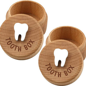 Caja de madera para dientes de bebé, redonda, de 5 cm de diámetro, para guardar dientes y cabello de bebé - Product Image 5