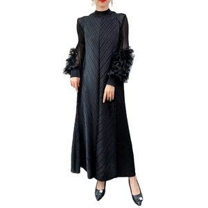 Haute qualité Pan <span class=keywords><strong>fleur</strong></span> Long Style printemps <span class=keywords><strong>et</strong></span> automne nouvelle couleur unie tempérament longue taille ample <span class=keywords><strong>robe</strong></span> plissée - Product Image 4