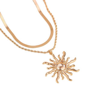 Женское элегантное Двухслойное ожерелье-цепочка из змеиной кости, подвеска-богиня солнца из нержавеющей стали, многослойная бижутерия в стиле хип-хоп - Product Image 5