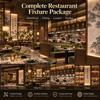 Aménagement clé en main pour restaurant chinois : cloison en bois, vitrine, mobilier complet pour la restauration régionale.