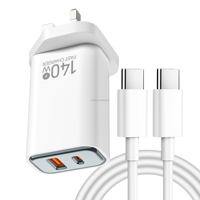 Cargador Rápido GaN USB-C de 140W con Enchufe para UE, EE. UU. y Reino Unido, Cargador Rápido PD Tipo C de 140W para Teléfono Móvil, Adaptador de Viaje