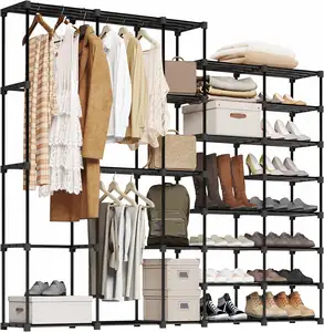 Portable Closet Wardrobe Clothes Rack com Prateleiras Organizador Independente do Armário com Sapateira para Pendurar Roupas