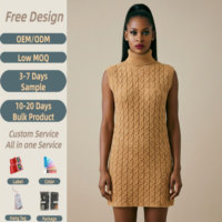 Robe mini sans manches en tricot torsadé à col montant pour femme, collection automne-hiver, gilet en tricot torsadé, tunique en maille pour femme