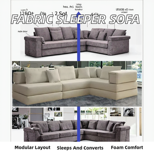 Stylish Rectangle Fabric <b>Sleeper</b> <b>Sofa</b> Set Modular Convertible Sectional Living Room Sponge Filling Modern Design - Product Image 2