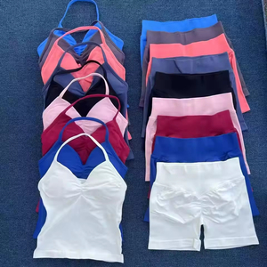 <span class=keywords><strong>Ensemble</strong></span> de yoga et de <span class=keywords><strong>sport</strong></span> YIAN pour <span class=keywords><strong>femme</strong></span> : débardeur dos nu, short taille haute froncé sans couture, tenue de fitness, vêtements de <span class=keywords><strong>sport</strong></span>, ensembles d'entraînement - Product Image 3