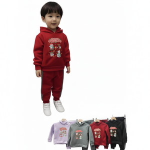 Set di felpe con cappuccio stampate con simpatici cartoni animati per bambini, ragazzi, outfit invernali casual in maglia, rosso, grigio, nero, viola - Product Image 1