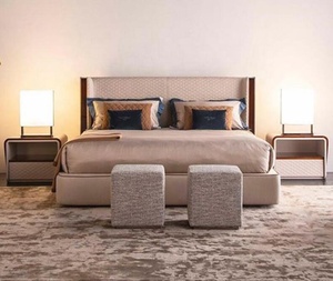 Modern <strong>High</strong> Quality Cream Leather Cover Nightstand Bedroom Furniture Bed Stand Small One Drawer Wooden <strong>Bedside</strong> <strong>Tables</strong> - Product Image 2