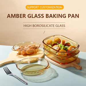 Uzun borosilikat cam Amber kahverengi yuvarlak Bakeware pişirme kabı pişirme camı pişirme tepsisi Pan isıya dayanıklı - Product Image 2