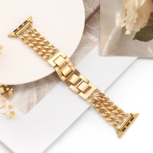 <span class=keywords><strong>Bracelet</strong></span> en métal de luxe Lionorm, doré, pour <span class=keywords><strong>Apple</strong></span> <span class=keywords><strong>Watch</strong></span> Strap <span class=keywords><strong>Se</strong></span>/Ultra 2, breloques Iwatch, double chaîne, bracelets de montre pour femmes - Product Image 2