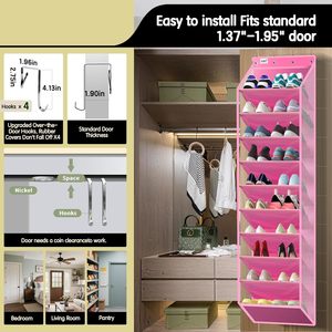 Over The Door Shoe Organizer 10 Tier Pink Hanging Rack For 20 Pairs Behind Door Storage - Product Image 4