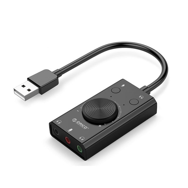 External USB Sound Card Stereo Mic Speaker Headset Audio 3.5mm Jack  Cable Adapter Mute Switch Volume Adjustment