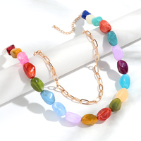 Collier en acrylique tendance à double design irrégulier, motif marbre rétro coloré, chaîne de cou en forme d'os, vente chaude