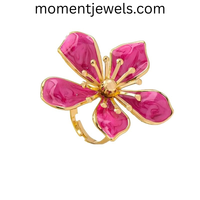 Bague Fleur Émaillée Massif Plaqué Or Colorée Style Rétro – Bijou Fantaisie Tendance pour Femme