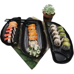 Großhandel Premium A5 Melamin Plato Sashimi, schwere Kunststoff japanische Sushi-Teller schwarz