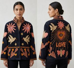 Suzani Embroidered velvet <b>Jackets</b> Hand Embroidered <b>Corduroy</b> <b>Jacket</b> Women's Mandarin Collar Floral Pattern Autumn Full Sleeve - Product Image 6