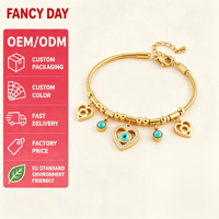 Bracelet en acier inoxydable plaqué or avec breloque œil de démon turquoise et cœur, chaîne serpent plate en zircon CZ pour occasions festives