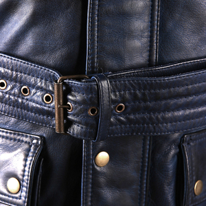 Best Quality <b>Men's</b> Genuine Leather Moto <b>Jacket</b> Dark Blue Stand Collar Zipper Closure Regular Fit <b>Biker</b> Style Winter Casual - Product Image 6