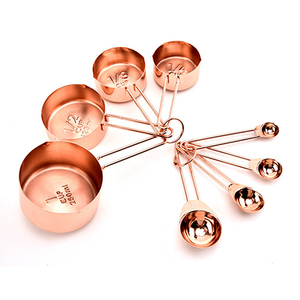 Heavy Duty Mirror Polished Engraved Stainless Steel 8 Pieces Copper <b>Measuring</b> Cups and <b>Spoons</b> Set - Product Image 2