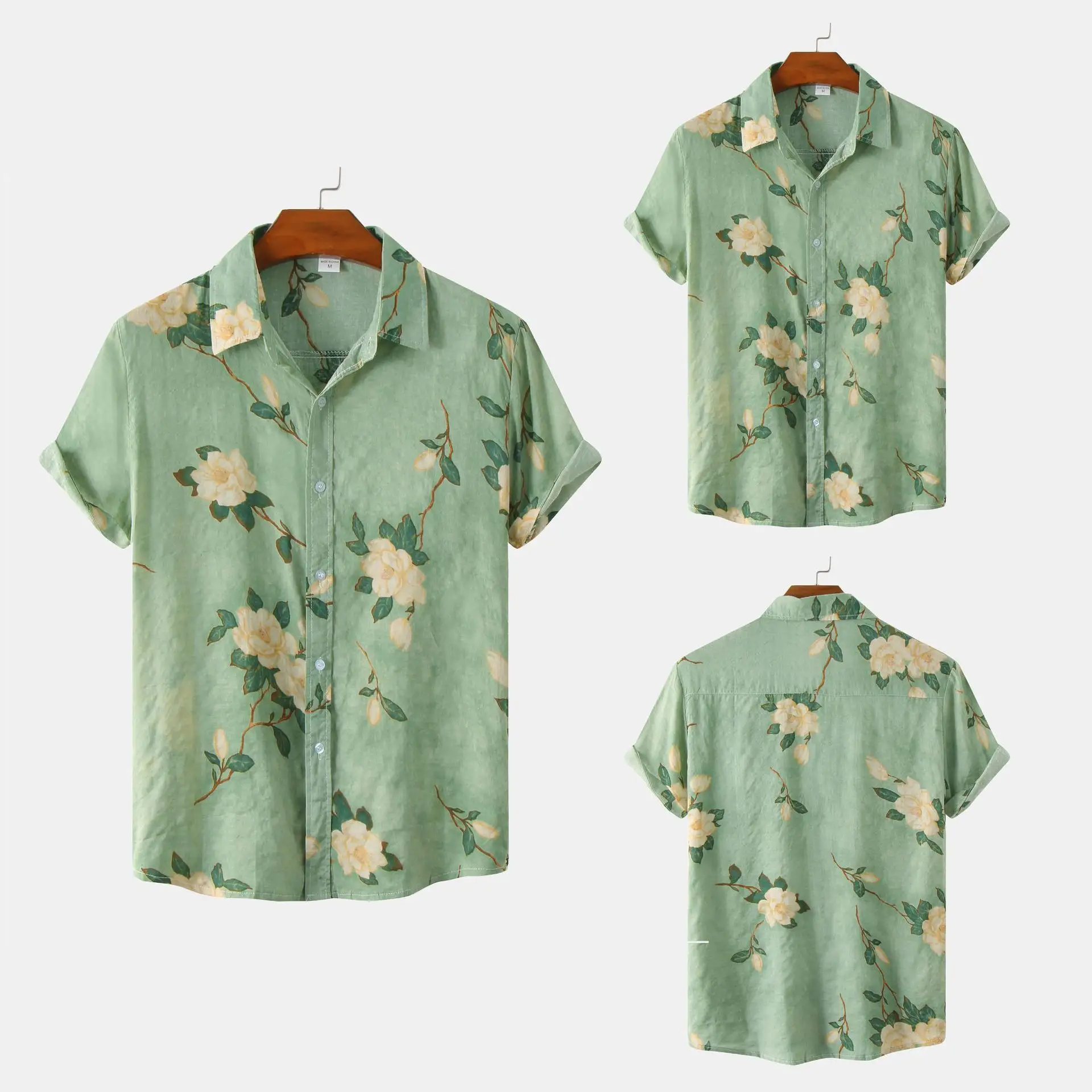 custom designer digital printed mans hawaiian shirt aloha style flower print beach wear men's shirts