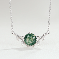Collier en argent sterling S925 plaqué or rose avec pendentif en agate mousse en forme de cerf-volant, pierre naturelle en forme de feuille
