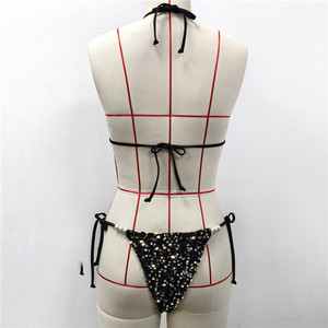 Bikini Estivo da Donna Blu Rosa con Paillettes Scintillanti e Perle, Set 2 Pezzi, Costume da Bagno - Product Image 4