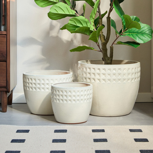 <b>Ceramic</b> <b>Flower</b> <b>Pot</b> Set Of 3 15 12 9 Inch White Diamond Pattern <b>For</b> Indoor Outdoor Use - Product Image 5