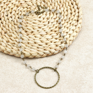 Nueva joyería personalizada Retro étnica para mujer, cadena de <span class=keywords><strong>Rosario</strong></span> de piedra Natural, anillo grande, collar gargantilla corta con abalorio circular de bronce antiguo - Product Image 4