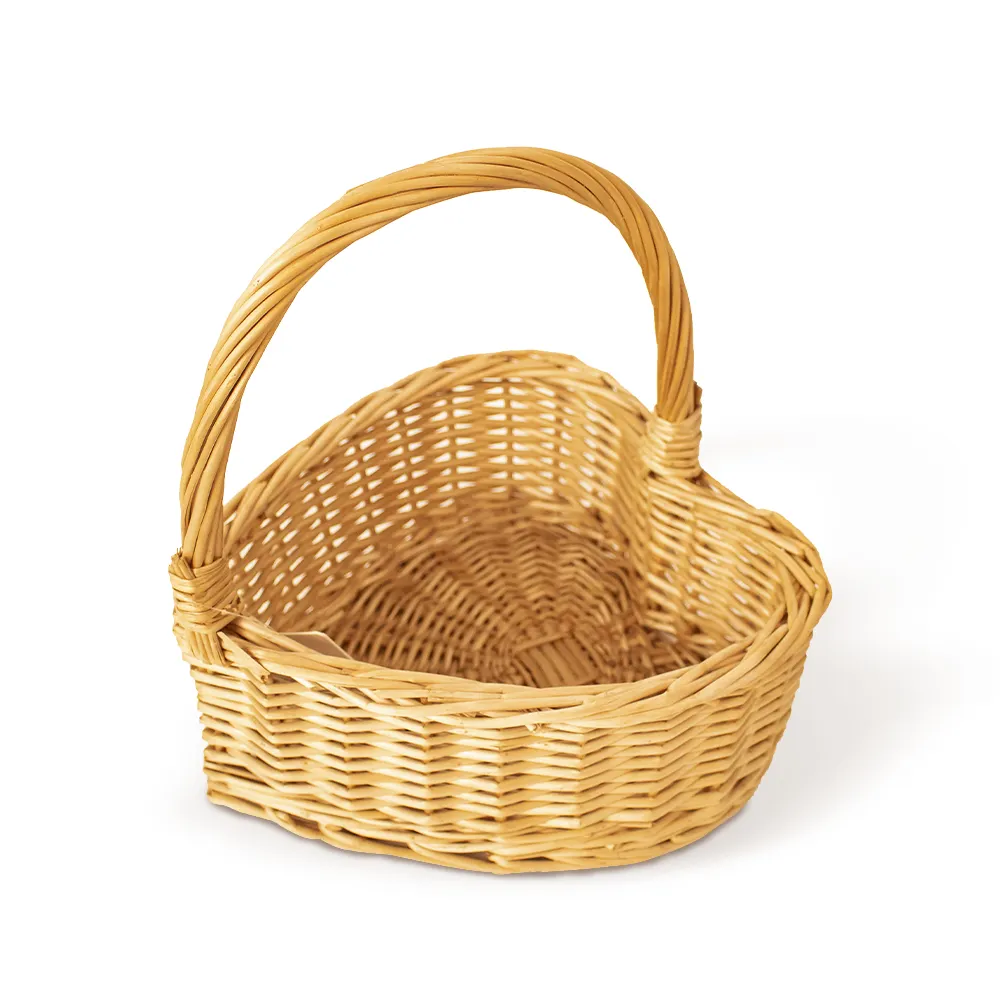 Panier de rangement tissé en forme de cœur JY avec poignée, paniers de fleurs pour filles, panier de fleurs en osier et rotin pour décoration de jardin et de maison