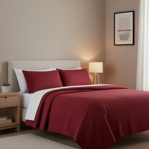 Juego de Cubrecamas Reversibles Aikoufeng, Rojo, Tamaño Queen, 4 Piezas, Poliéster y Algodón Tejido, Estilo Sencillo, para Uso en Casa, Todas las Temporadas - Product Image 2