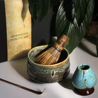 Ensemble cadeau Matcha OEM/ODM, fouet en bambou violet, bol à Matcha en glaçure bleue avec emballage cadeau personnalisé de qualité supérieure, ensemble Matcha pour cérémonie