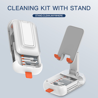 Kit de nettoyage numérique multifonctionnel QZ19 avec support de téléphone pliable, brosse de nettoyage pour clavier, écouteurs et écran, boîte de rangement portable
