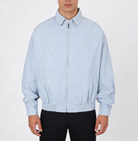 Jaket Bomber Kustom Katun Streetwear Kancing Tertutup Vintage Bergaris Pinggang Terikat Model Oversized Pakaian Kerja untuk Pria