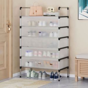Grand Organisateur de Chaussures Pliant Portable à 4 Niveaux en Acier Galvanisé, Design Moderne, Multifonctionnel pour Chaussures, Outils, Salon - Product Image 1