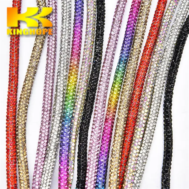 Bom preço matéria-prima para sapato 6mm glitter rhinestone algodão corda glitter diamante redondo tubo guarnição cristal decoração corda