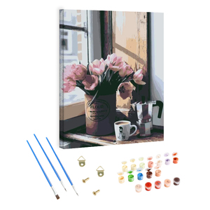 Dipinto fai da te con numeri fiore personalizzabile su tela incorniciata fai da te dipinto da caffè con numeri 40x50 Set - Product Image 1