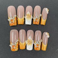 Faux ongles artisanaux de haute qualité, vente en gros d'usine, best-seller de l'été, forme cercueil longue, style strass sculpté, réutilisables