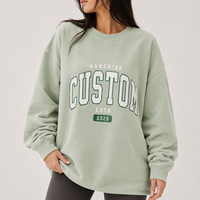 Sweat-shirt surdimensionné vintage délavé pour femme avec logo graphique arqué américain, décontracté, ample, tricoté, style streetwear ODM