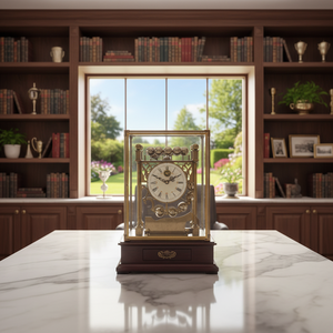 <span class=keywords><strong>Horloge</strong></span> de table à échappement à bille tombante visible sur plateforme, cadran en porcelaine antique, avec base de tiroir surélevée, sans remontage - Product Image 1