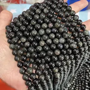 Ali Gold Gemstone Supplier Top Quality Natural Stone Smooth Loose Round Beads Rainbow Colorful Obsidian Beads for Bracelet