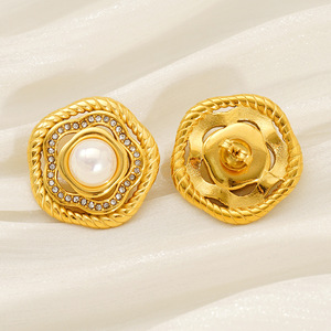 Zogxin Gold Stud Earrings With Pearl And Zircon Geometric Design For Women Everyday Wear - Product Image 2