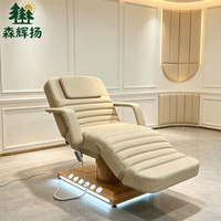 Table de massage électrique en cuir marron pour salon de beauté, table de soin incurvée pour le visage, les cils et les cosmétiques, avec 3 moteurs