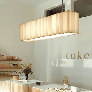 Luminaire suspendu rectangulaire de style japonais en tissu crème avec LED pour café, restaurant, hôtel, réception - Product Image 1