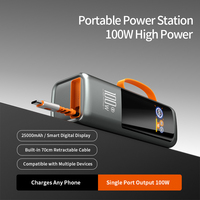 Banque d'alimentation pour ordinateur portable en alliage d'aluminium ultra-mince avec écran TFT, charge ultra-rapide PD100W et câble Type-C rétractable intégré pour l'extérieur