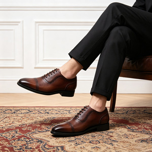 Chaussures habillées Oxford pour hommes, grande taille, en cuir véritable, style brogue à bout pointu, à lacets, style britannique, basses, formelles et professionnelles - Product Image 4