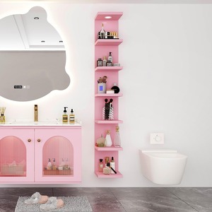 Bằng Gỗ Tùy Chỉnh Sản Xuất Nhiều Lớp Phòng Khách Tường Kệ Lưu Trữ Nhà Giá Treo Tường Kệ Với Đèn LED - Product Image 1